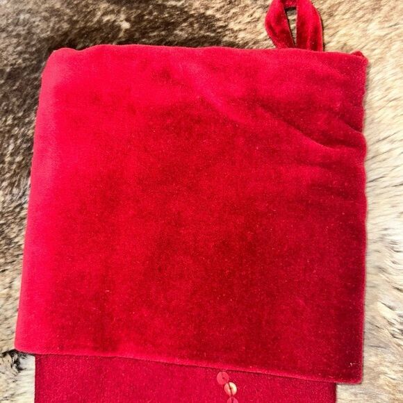Crate & Barrel Red Poinsettia Stocking Velvet and Wool - Picture 3 of 9
